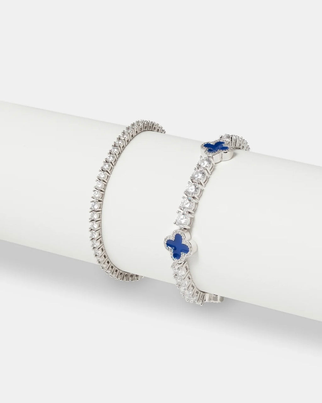 5MM BLUE MOTIF TENNIS BRACELET & 3MM TENNIS BRACELET - WHITE