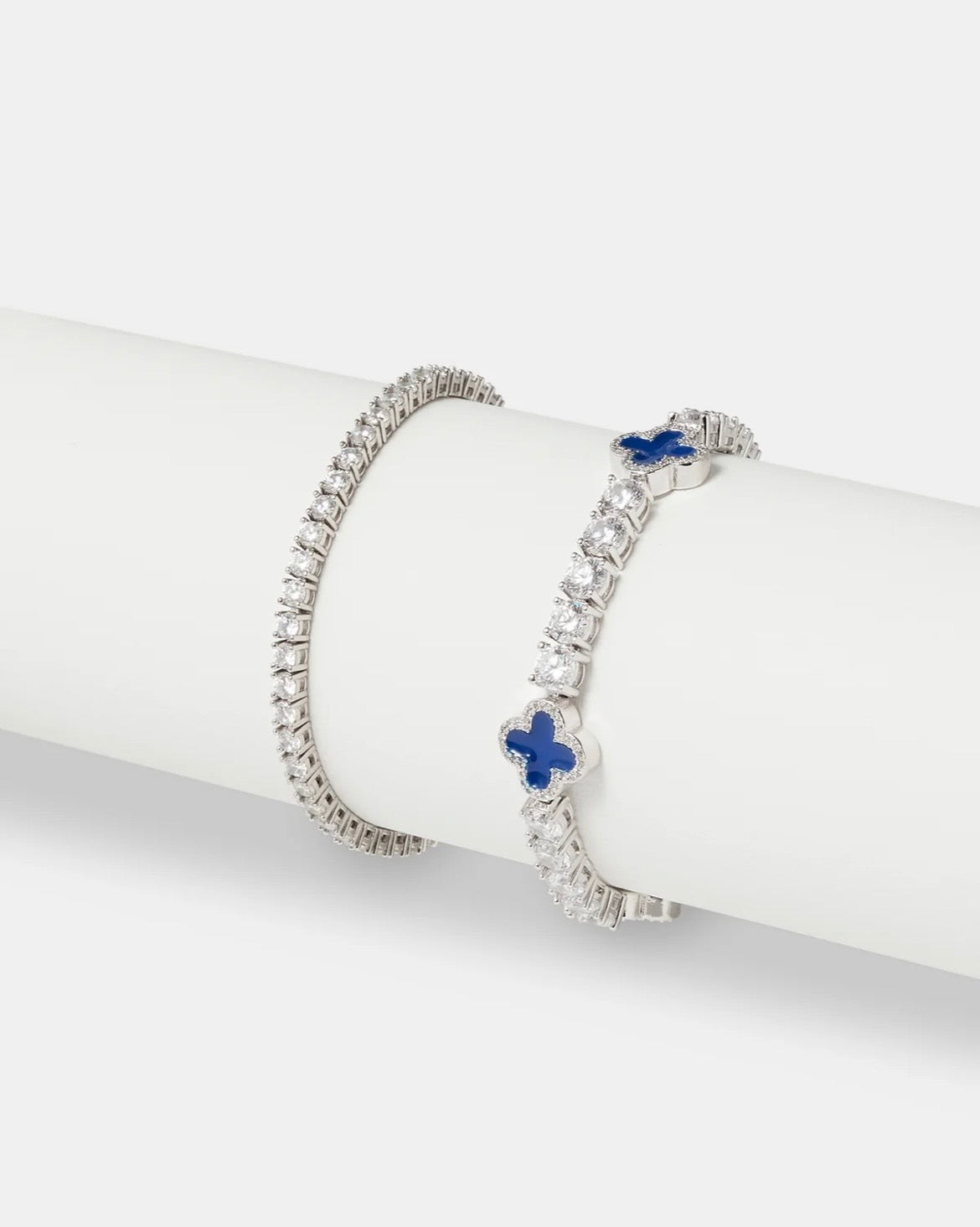 5MM BLUE MOTIF TENNIS BRACELET & 3MM TENNIS BRACELET - WHITE