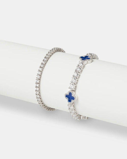 5MM BLUE MOTIF TENNIS BRACELET & 3MM TENNIS BRACELET - WHITE