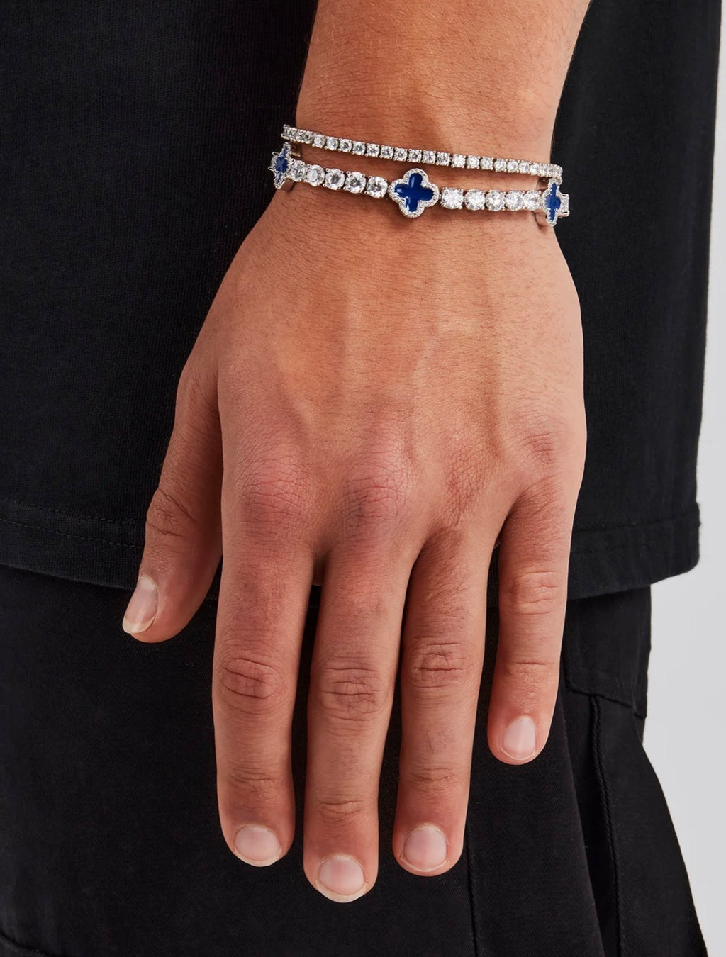 5MM BLUE MOTIF TENNIS BRACELET & 3MM TENNIS BRACELET - WHITE