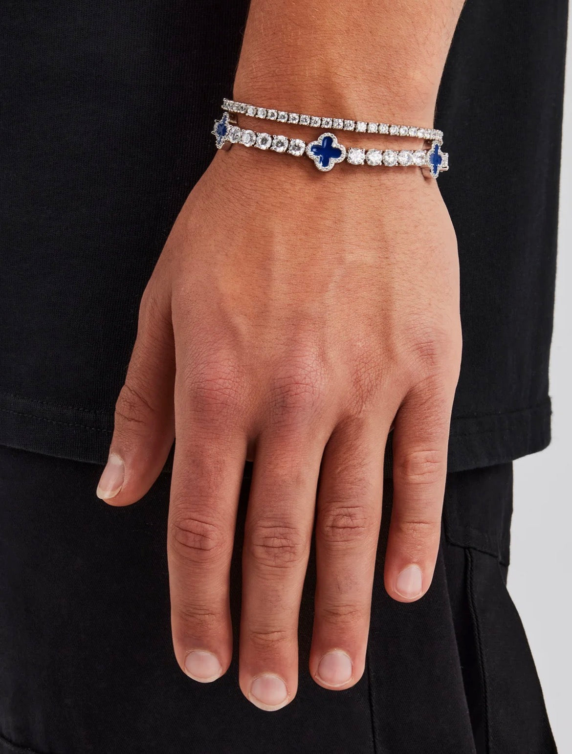 5MM BLUE MOTIF TENNIS BRACELET & 3MM TENNIS BRACELET - WHITE