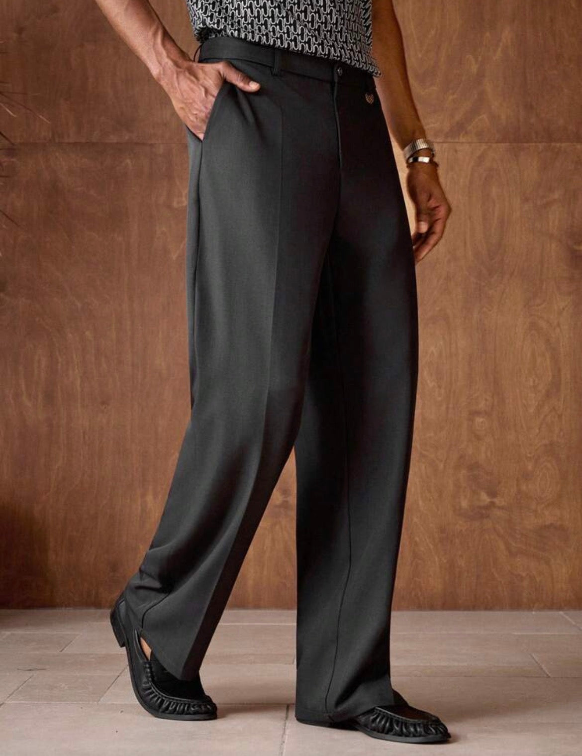 Business Casual Men's Woven Long Mid-Waist Straight Leg Casual Pants
