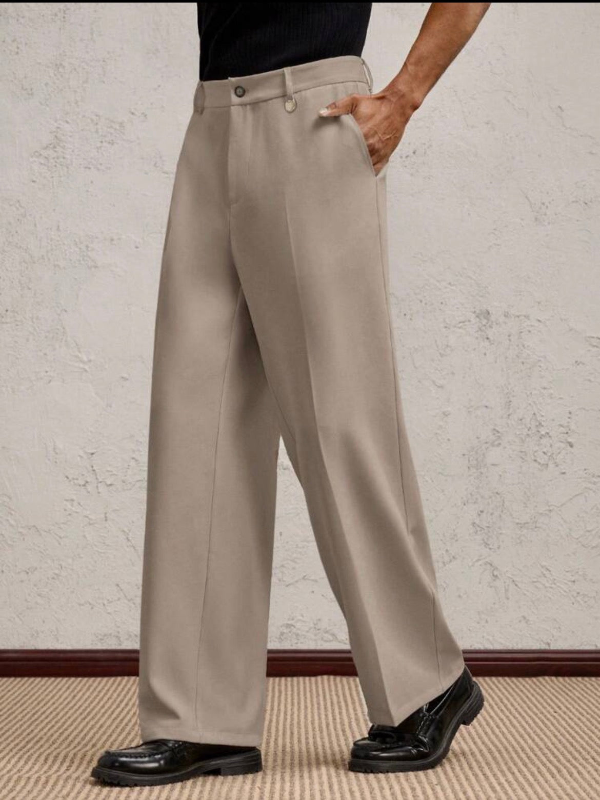 Business Casual Men's Woven Long Mid-Waist Straight Leg Casual Pants