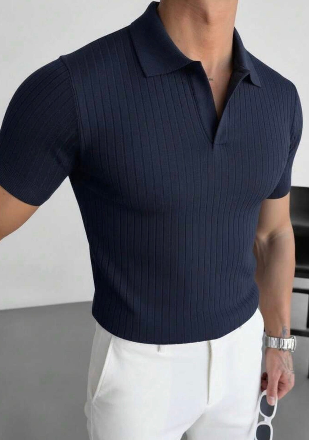 Men's Summer Knit Polo Shirt – Solid Colour Short Sleeve