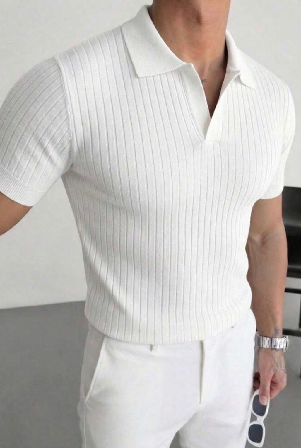 Men's Summer Knit Polo Shirt – Solid Colour Short Sleeve