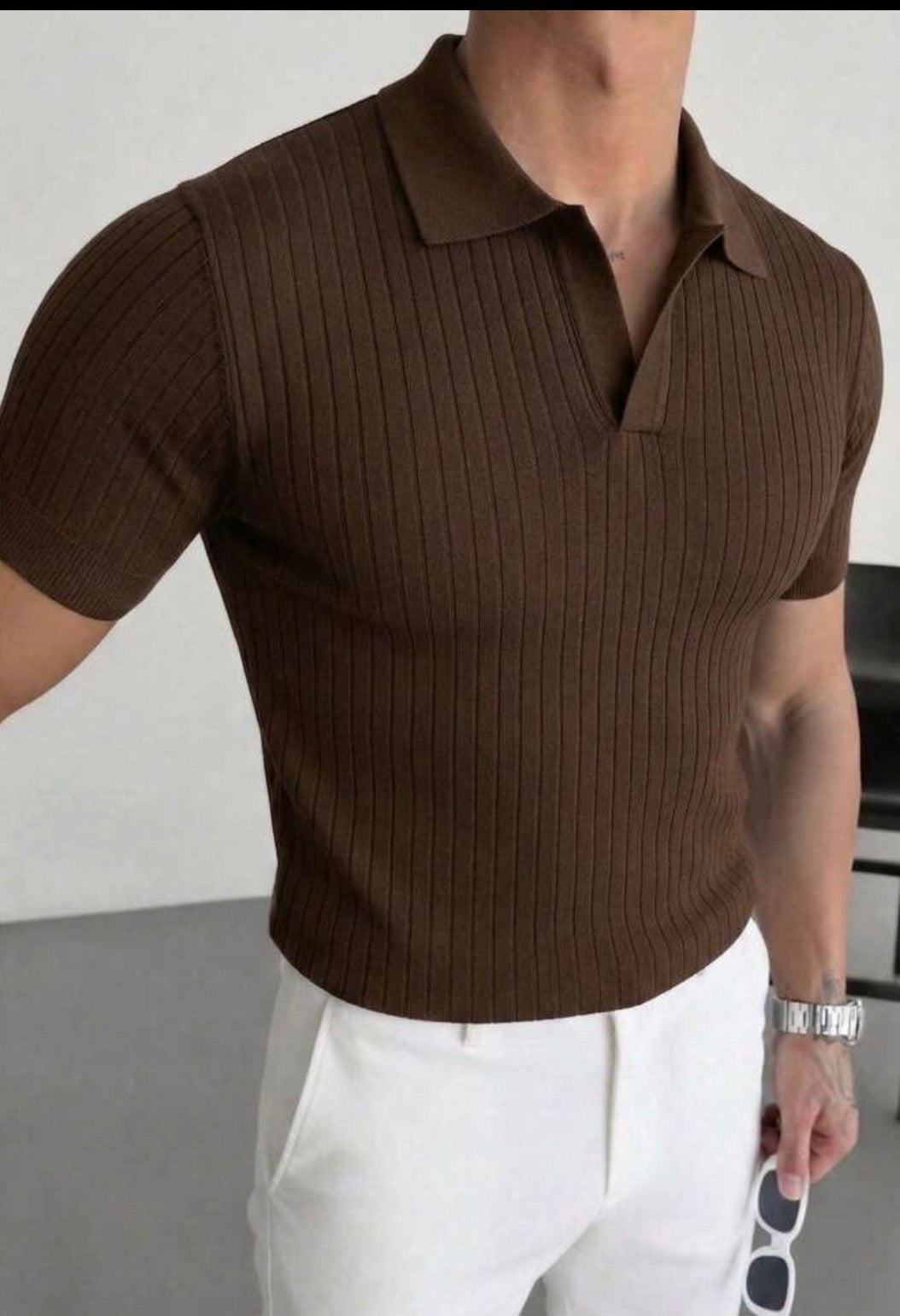 Men's Summer Knit Polo Shirt – Solid Colour Short Sleeve