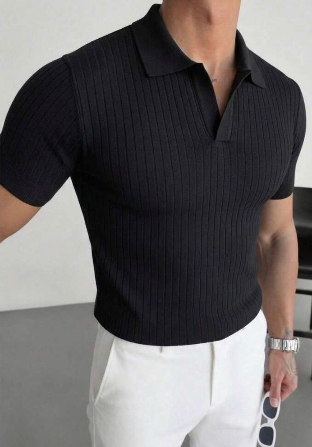 Men's Summer Knit Polo Shirt – Solid Colour Short Sleeve