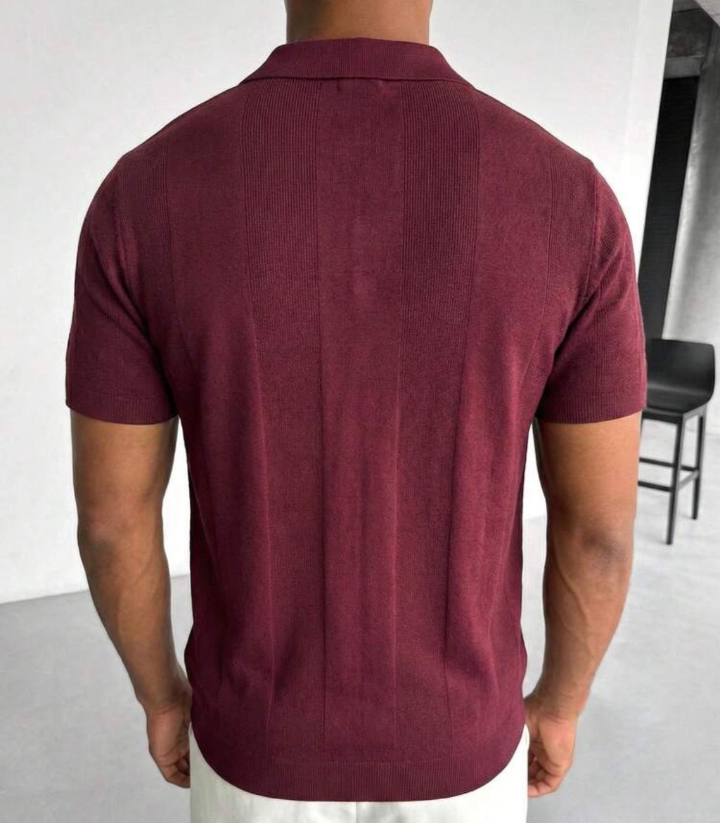 Men's Ribbed Knit Polo – Slim Fit Turndown Collar