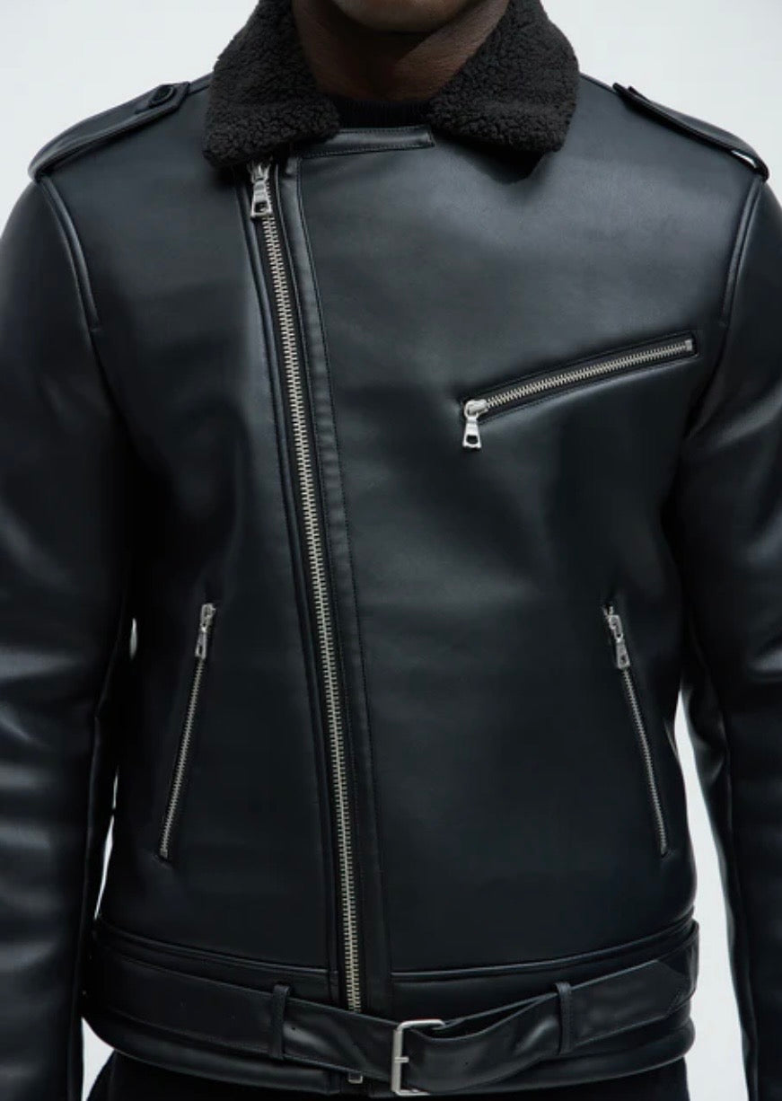 Knuckle Head Faux Leather Moto Jacket - Black