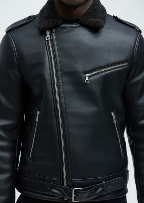 Knuckle Head Faux Leather Moto Jacket - Black