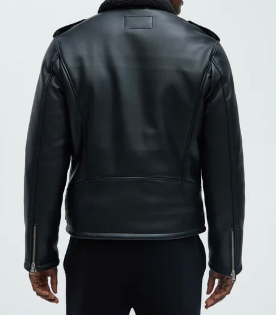 Knuckle Head Faux Leather Moto Jacket - Black